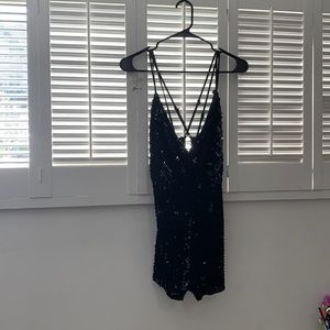 Black Rhinestone Clubbing Romper